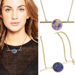 Chain Assorted Color Gold Matchstick Bar Round Faux Marbleized Stone Short Choker Necklace for Women Fashion Brand Jewelry
