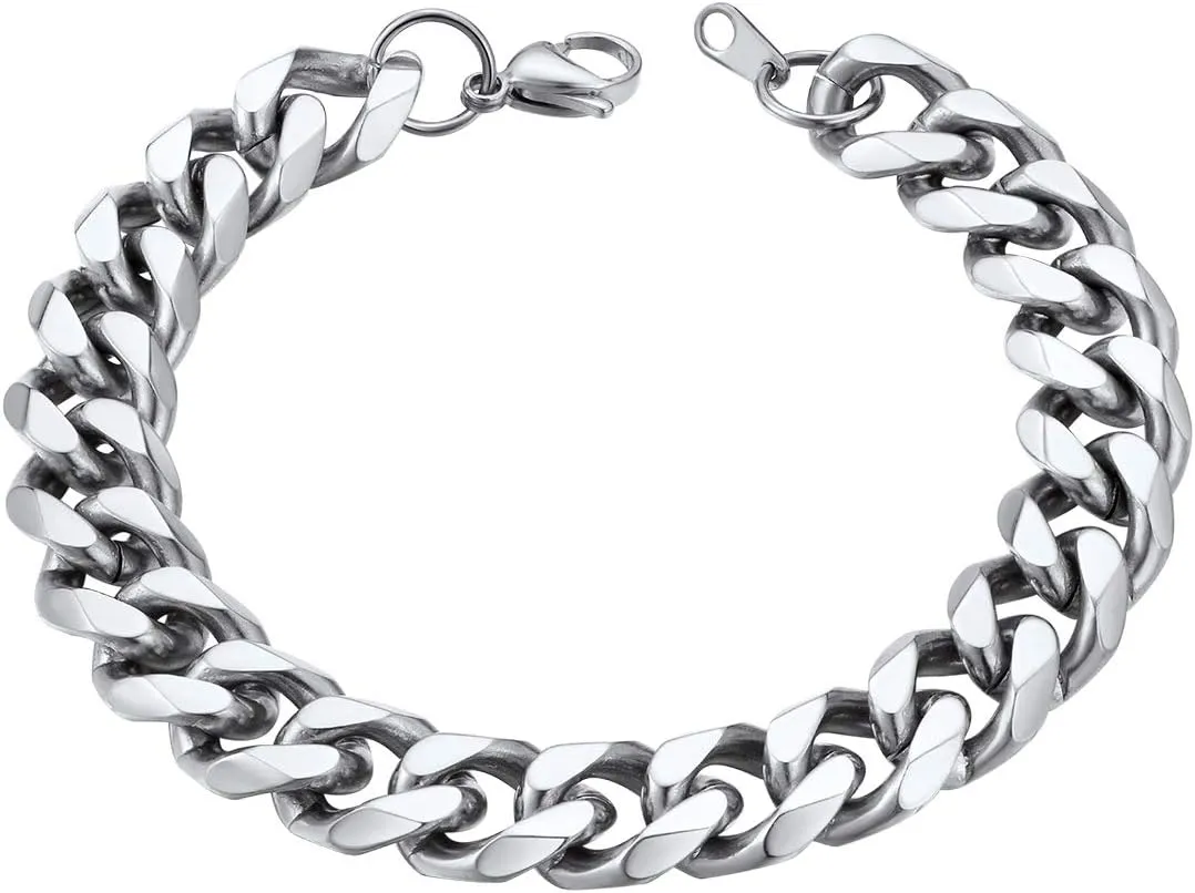 ChainsHouse Men Women Cuban Link Bracelet Stainless Steel/Black/14K Gold Plated Classic 3MM/6MM/9MM/12MM Wide Curb Chain Wrist Bracelets, 6.3"-8.3" Length, Send Gift Box