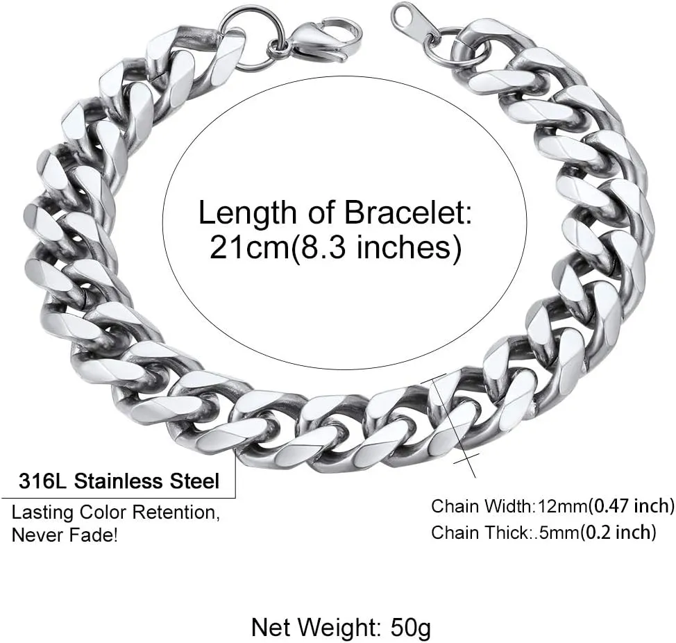 ChainsHouse Men Women Cuban Link Bracelet Stainless Steel/Black/14K Gold Plated Classic 3MM/6MM/9MM/12MM Wide Curb Chain Wrist Bracelets, 6.3"-8.3" Length, Send Gift Box