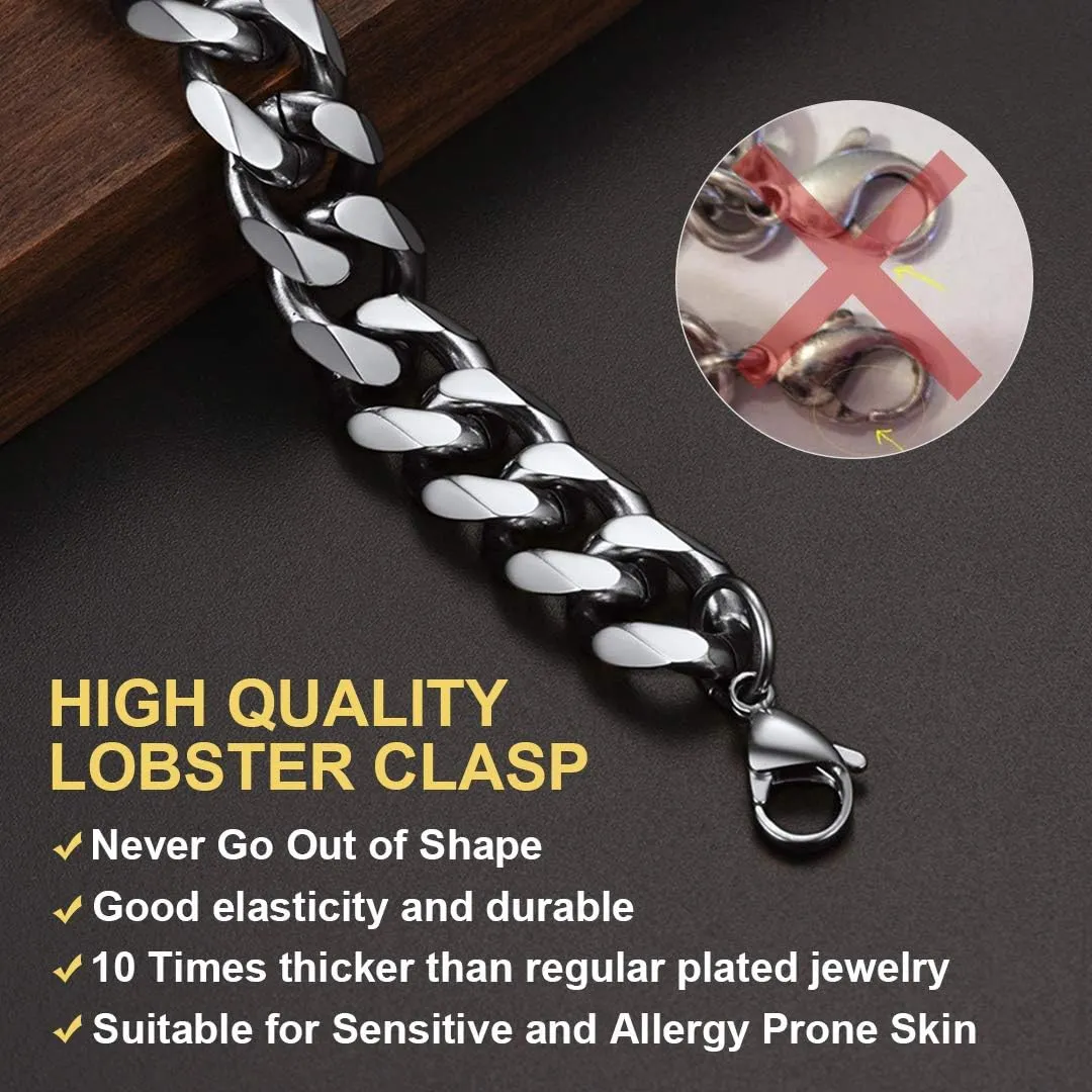 ChainsHouse Men Women Cuban Link Bracelet Stainless Steel/Black/14K Gold Plated Classic 3MM/6MM/9MM/12MM Wide Curb Chain Wrist Bracelets, 6.3"-8.3" Length, Send Gift Box