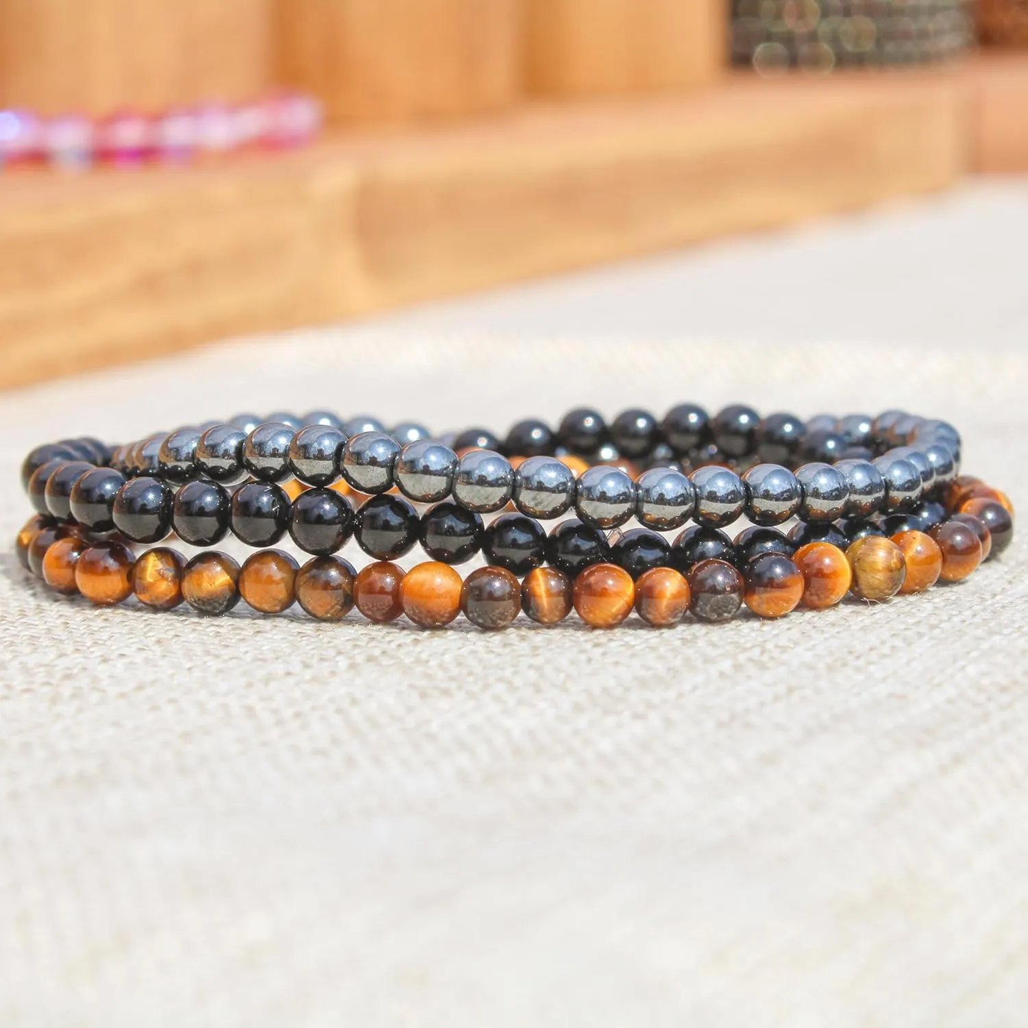 Charged Healing Crystal Bracelet - Natural 4mm Gemstones with 14k Hypoallergenic Gold Filled Bead, Stretch Cord - Semi-Precious Jewelry for Women & Men