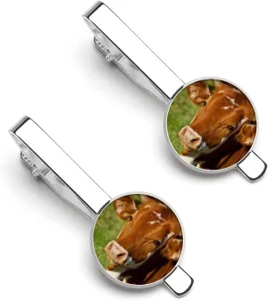 Cheeky Calf Brown Cow Tie Clips for Men Stylish Neck Tie Bar Ideal Gift for Anniversary Wedding Business