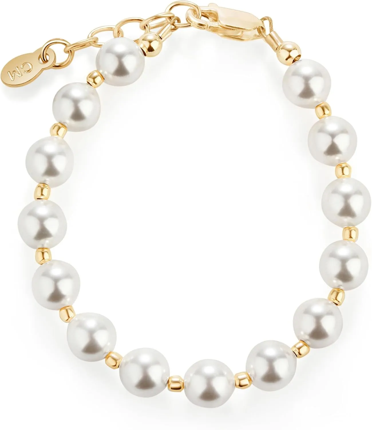 Cherished Moments 14K Gold Plated and Sterling Silver Bracelet with Chunky Simulated Pearls for Babies and Little Girls