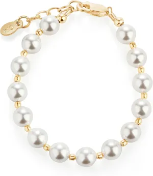 Cherished Moments 14K Gold Plated and Sterling Silver Bracelet with Chunky Simulated Pearls for Babies and Little Girls