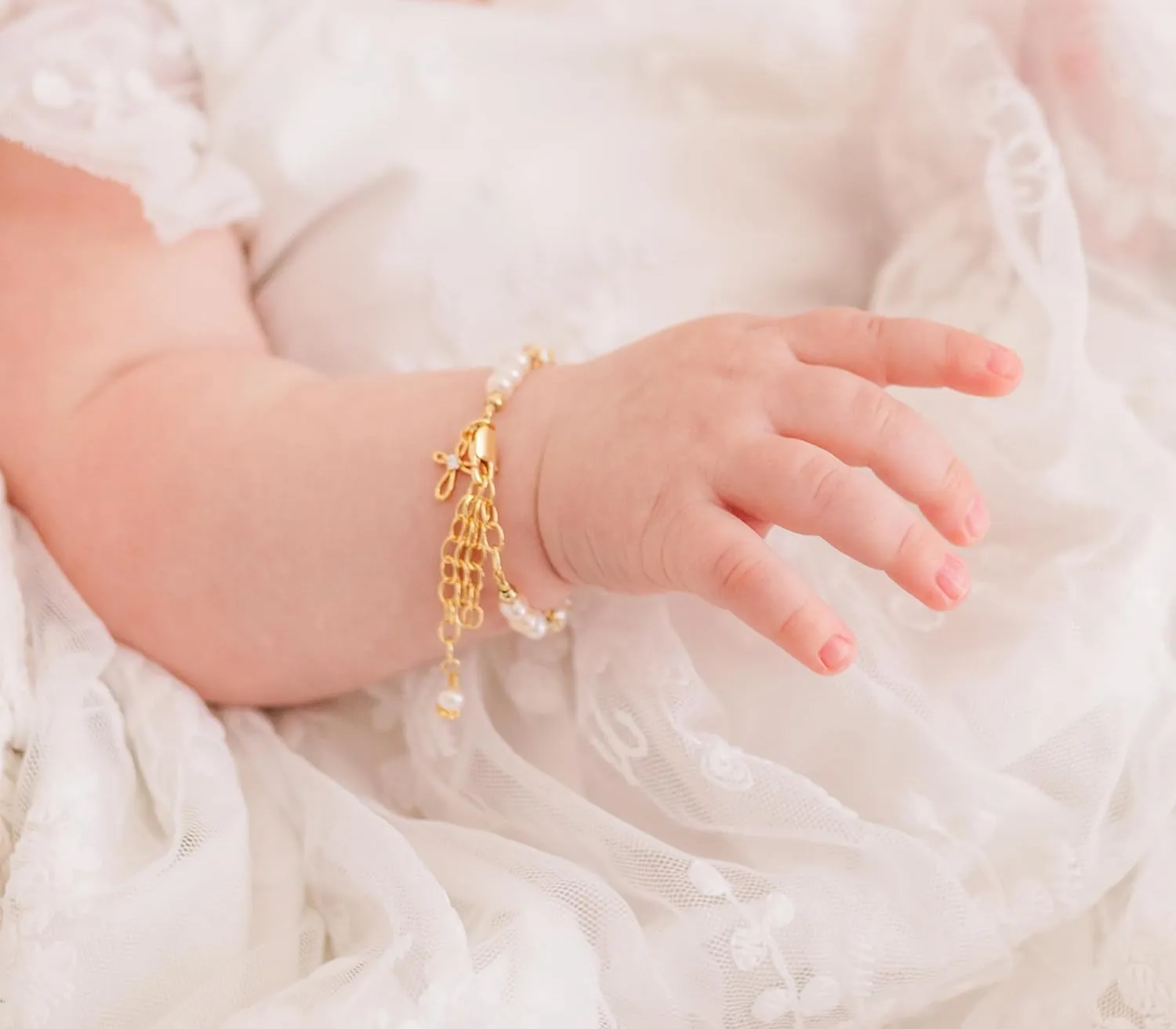 Cherished Moments 14K Gold-Plated Baptism to Bride Cross Bracelet Gift for Infant Girls with Cultured Pearls or Baby Christening Gift