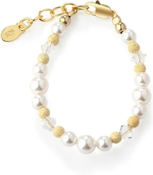 Cherished Moments 14K Gold Plated Bracelet for Babies, Toddlers, Kids, and Little Girls with High-End Simulated Pearls, Crystals and Gold Sparkle Beads