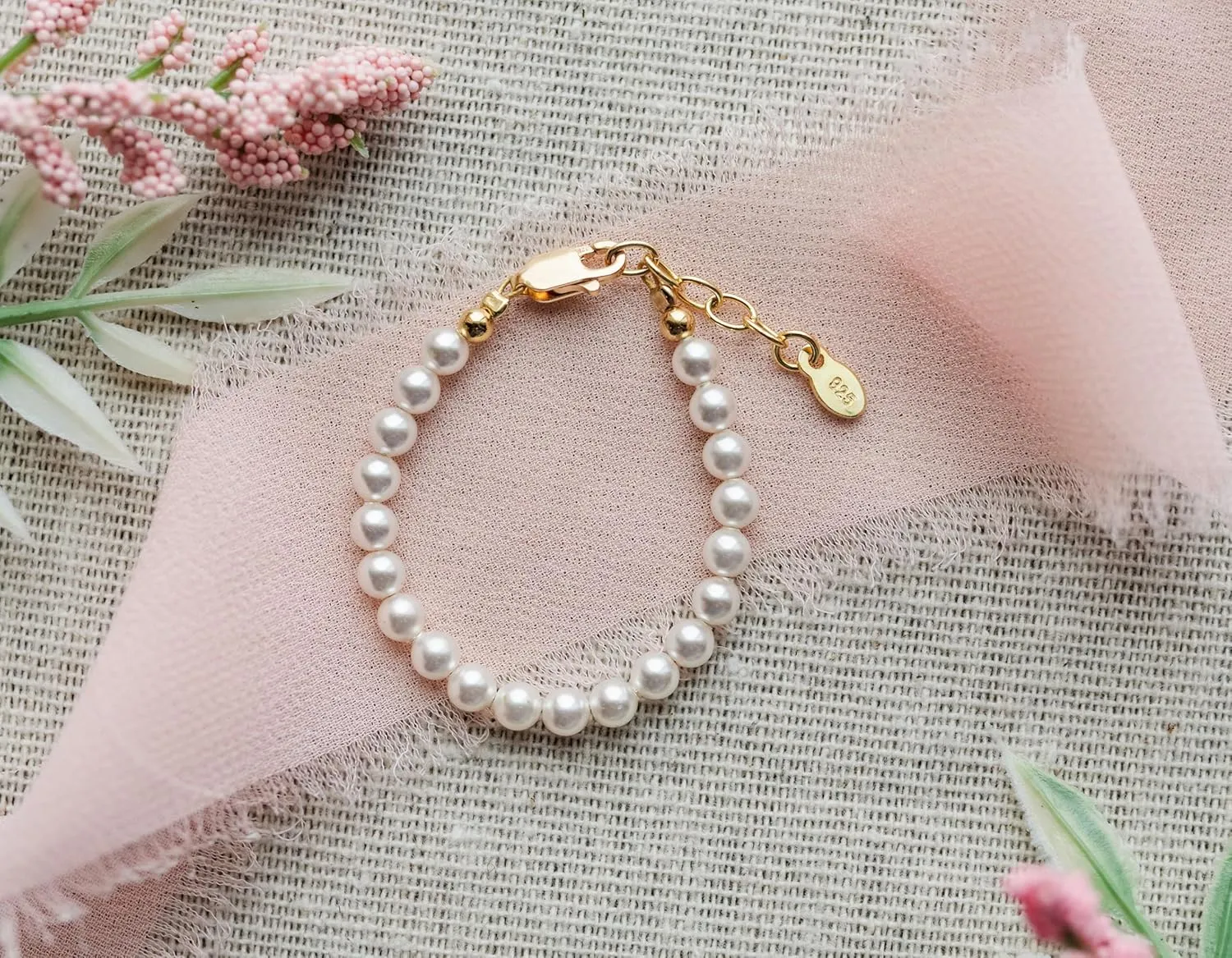 Cherished Moments 14K Gold-Plated Bracelet for Babies, Toddlers, Kids, and Little Girls with High-End Simulated Pearls Gift for Baby Shower, Flower Girl, or Granddaughter