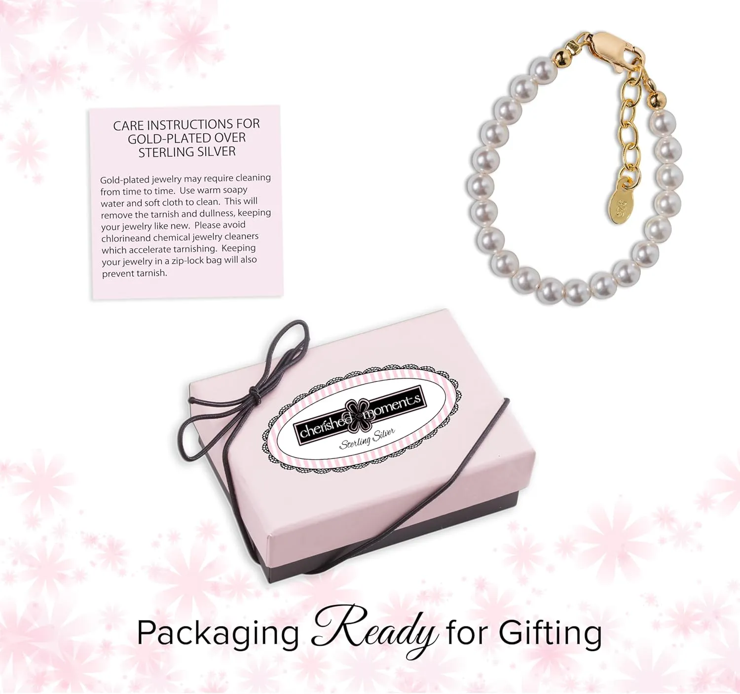 Cherished Moments 14K Gold-Plated Bracelet for Babies, Toddlers, Kids, and Little Girls with High-End Simulated Pearls Gift for Baby Shower, Flower Girl, or Granddaughter