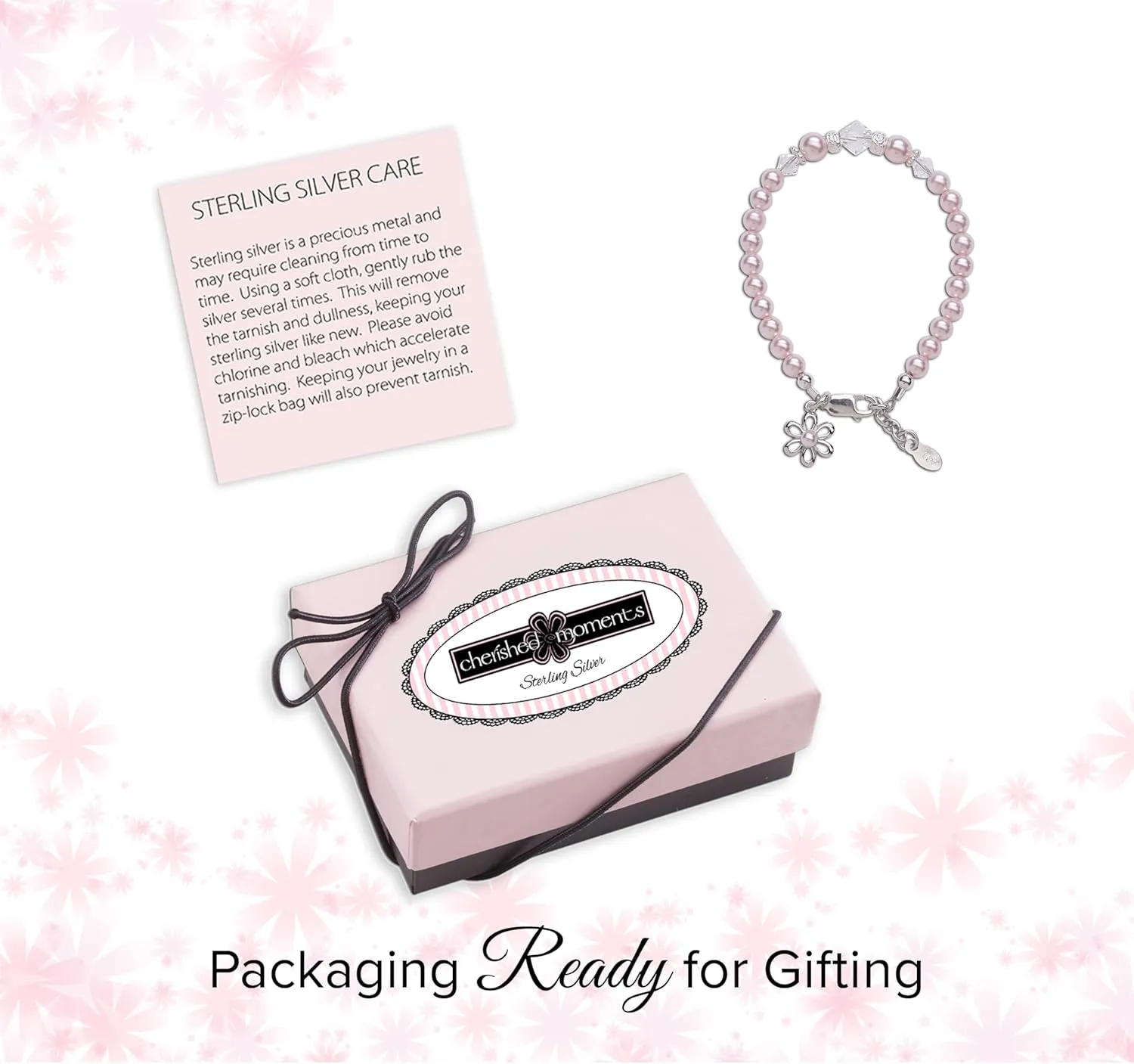 Cherished Moments Baby or Children's Sterling Silver Flower Girl Bracelet with High-End Simulated Pearls with Daisy Charm for Infants, Toddlers, Kids, or Little Girls