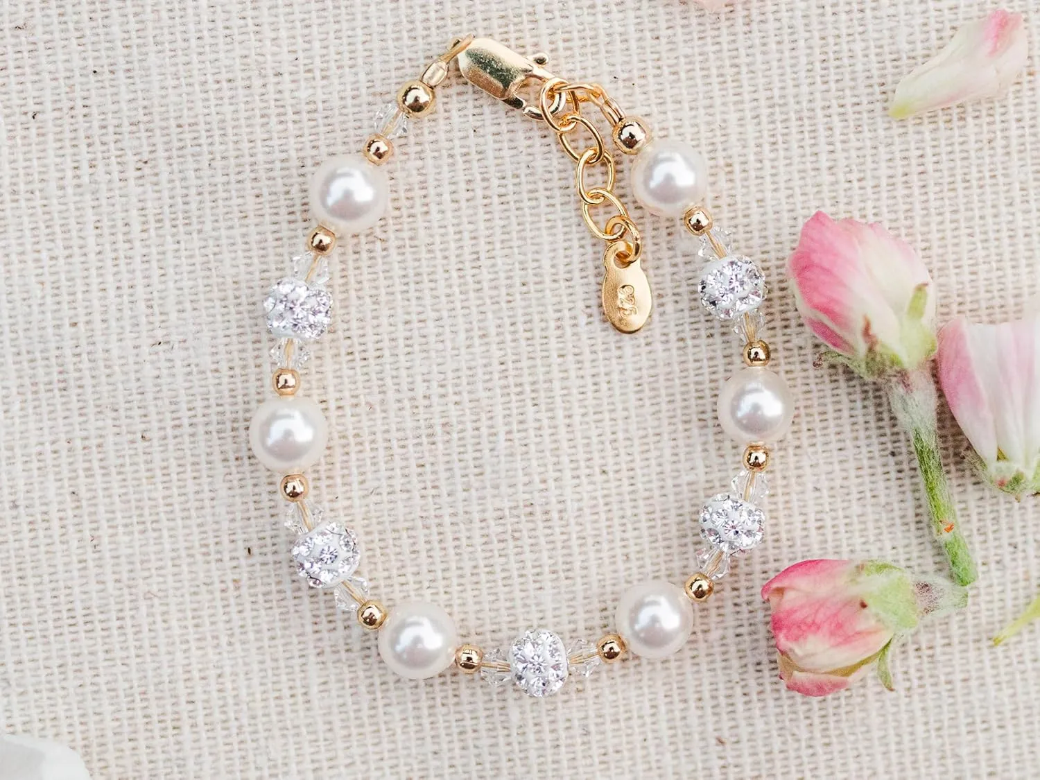 Cherished Moments Children's 14K Gold-plated or Sterling Silver Bracelet with Stardust Beads and Austrian Crystals for Babies, Infants, Toddlers, and Girls Jewelry Gifts