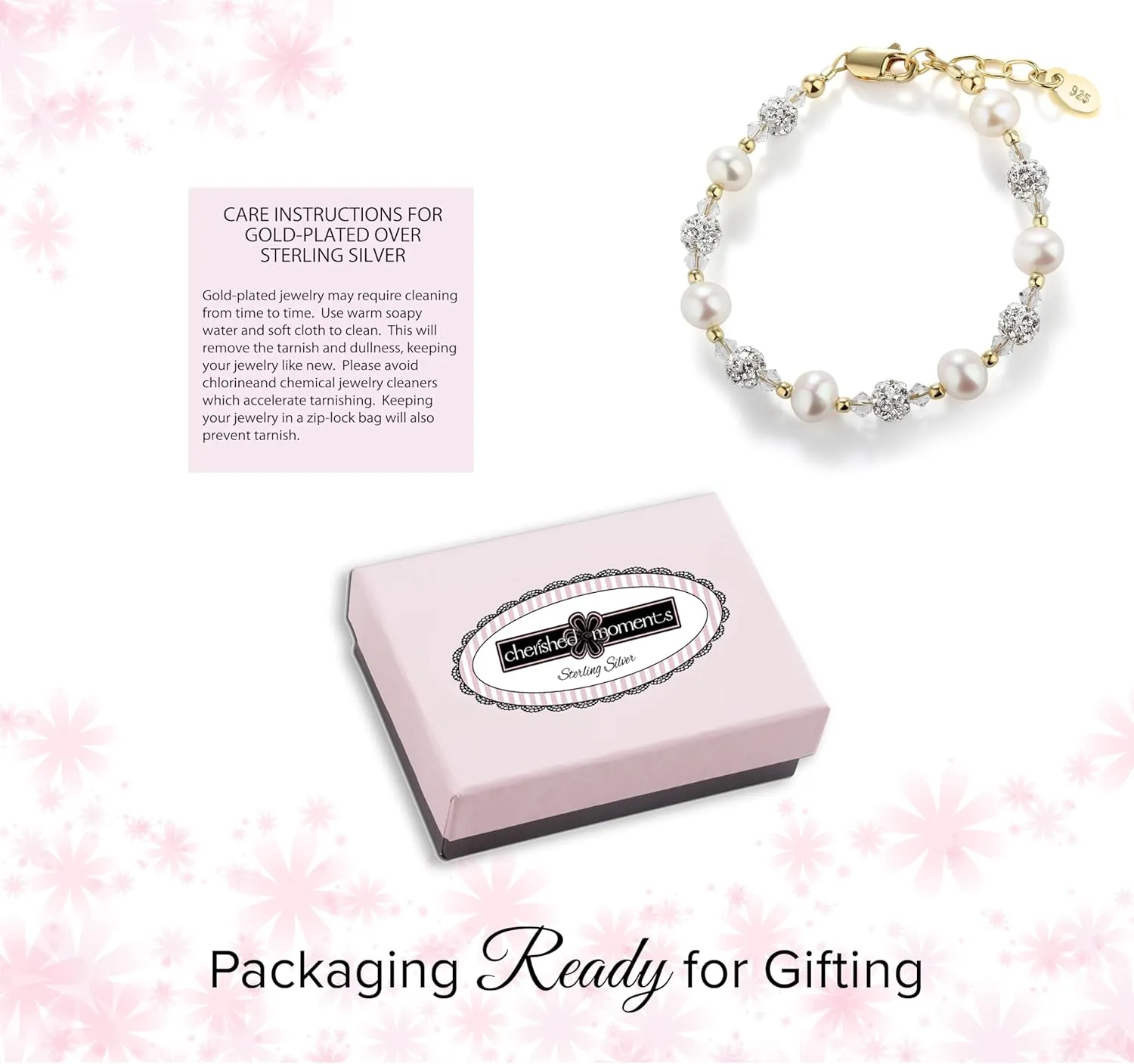 Cherished Moments Children's 14K Gold-plated or Sterling Silver Bracelet with Stardust Beads and Austrian Crystals for Babies, Infants, Toddlers, and Girls Jewelry Gifts