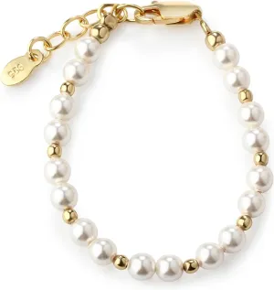 Cherished Moments Children's 14K Gold-plated over Sterling Silver Bracelet with White High-End Simulated Pearls for Babies, Infants, Toddlers, and Girls