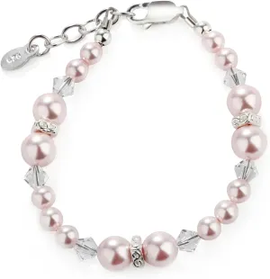 Cherished Moments Children's or Baby Sterling Silver Flower Girl Bracelet with Pink High-End Simulated Austrian Pearls for Girls
