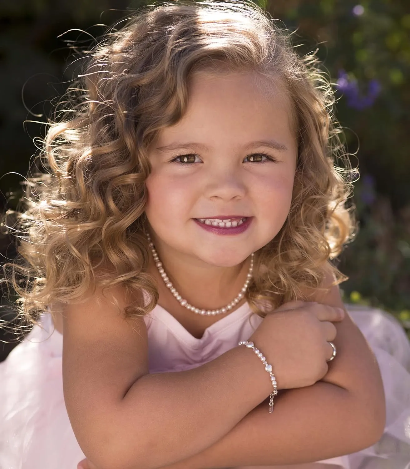 Cherished Moments Children's Sterling Silver Heart Bracelet with High-End Simulated Pearls and Crystals for Babies, Kids, or Little Girls
