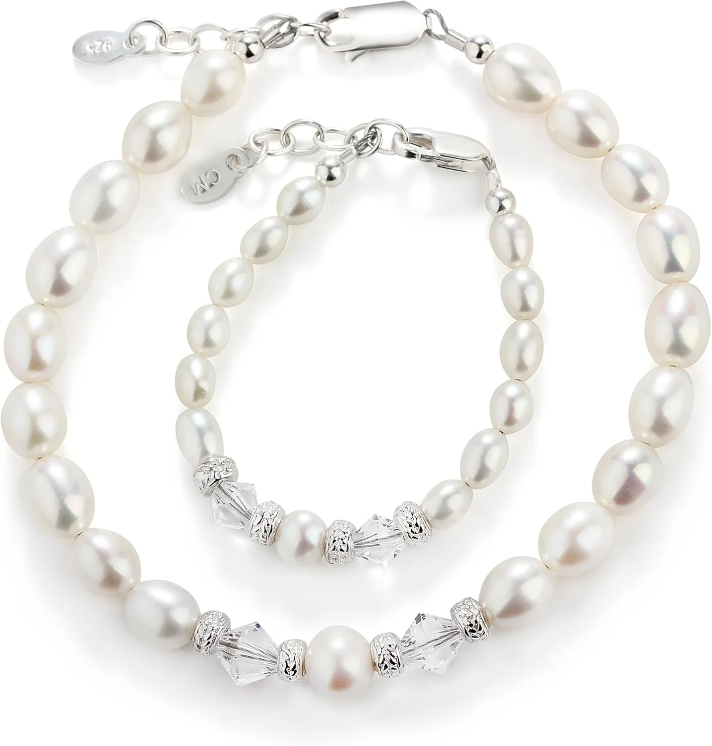 Cherished Moments Sterling Silver & 14K Gold Plated Mom and Me Cultured & Simulated Pearl Matching Bracelet Set for Mother and Daughters