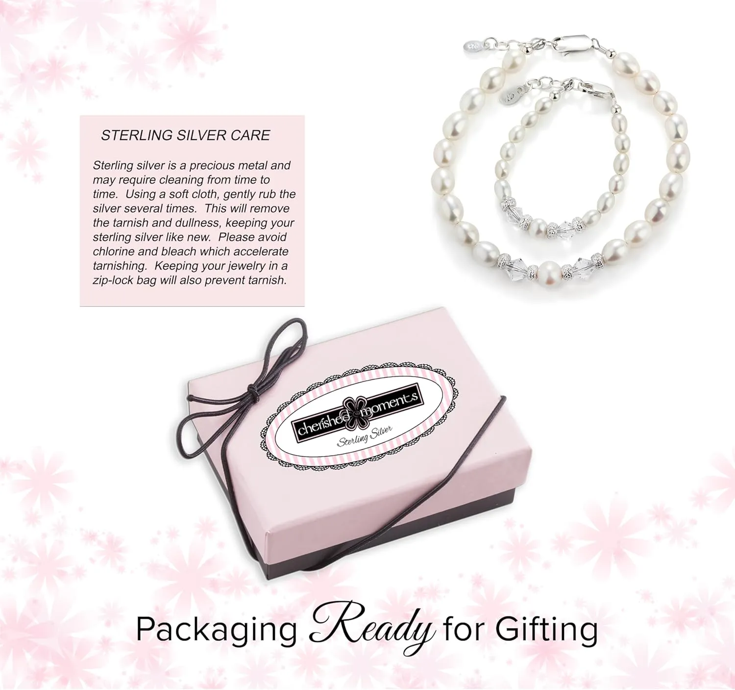 Cherished Moments Sterling Silver & 14K Gold Plated Mom and Me Cultured & Simulated Pearl Matching Bracelet Set for Mother and Daughters