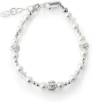 Cherished Moments Sterling Silver Bracelet for Babies, Toddlers and Little Girls with High-End Simulated Pearl, Crystal and Sparkling Stardust Beads
