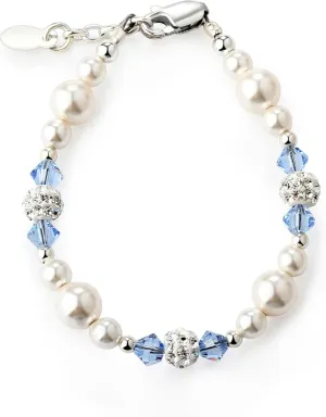 Cherished Moments Sterling Silver Bracelet for Girls with High-End Simulated Pearls and Blue Crystals, Gift for Birthday or Granddaughter