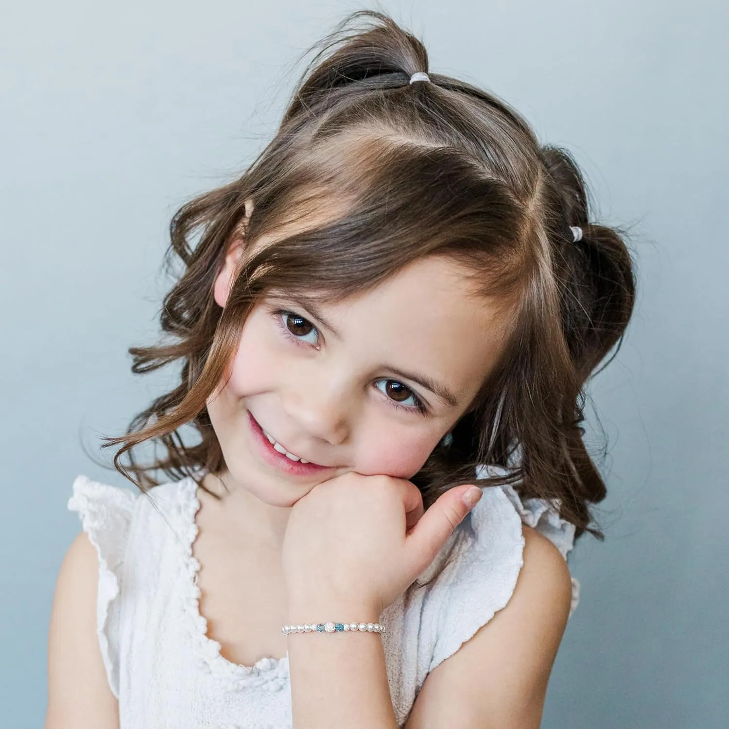 Cherished Moments Sterling Silver Bracelet for Newborn Baby Girls, Toddlers, Kids and Little Girls with High-End Simulated Pearls and Aqua Blue Crystals