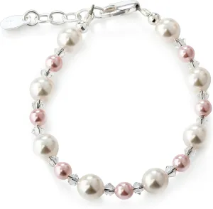 Cherished Moments Sterling Silver Children's Bracelet with High-End Simulated Pink and White Pearls for Babies and Little Girls