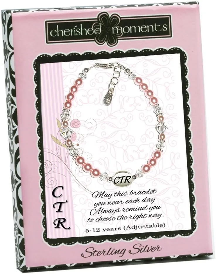 Cherished Moments Sterling Silver Child's CTR Bracelet or Necklace for Girls with Simulated Pearls and Crystals (5-12 years)