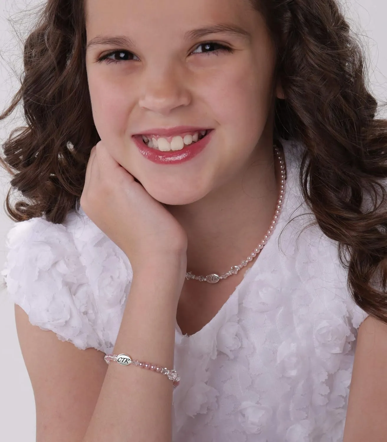Cherished Moments Sterling Silver Child's CTR Bracelet or Necklace for Girls with Simulated Pearls and Crystals (5-12 years)