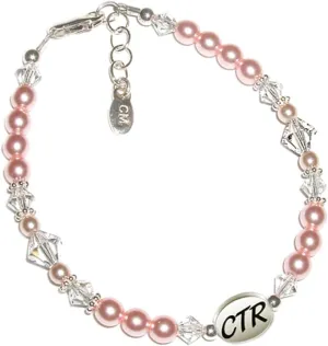 Cherished Moments Sterling Silver Child's CTR Bracelet or Necklace for Girls with Simulated Pearls and Crystals (5-12 years)