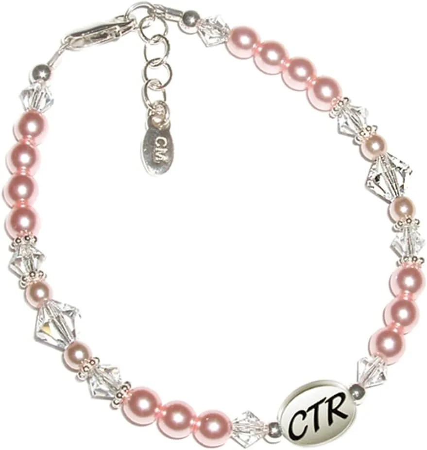 Cherished Moments Sterling Silver Child's CTR Bracelet or Necklace for Girls with Simulated Pearls and Crystals (5-12 years)