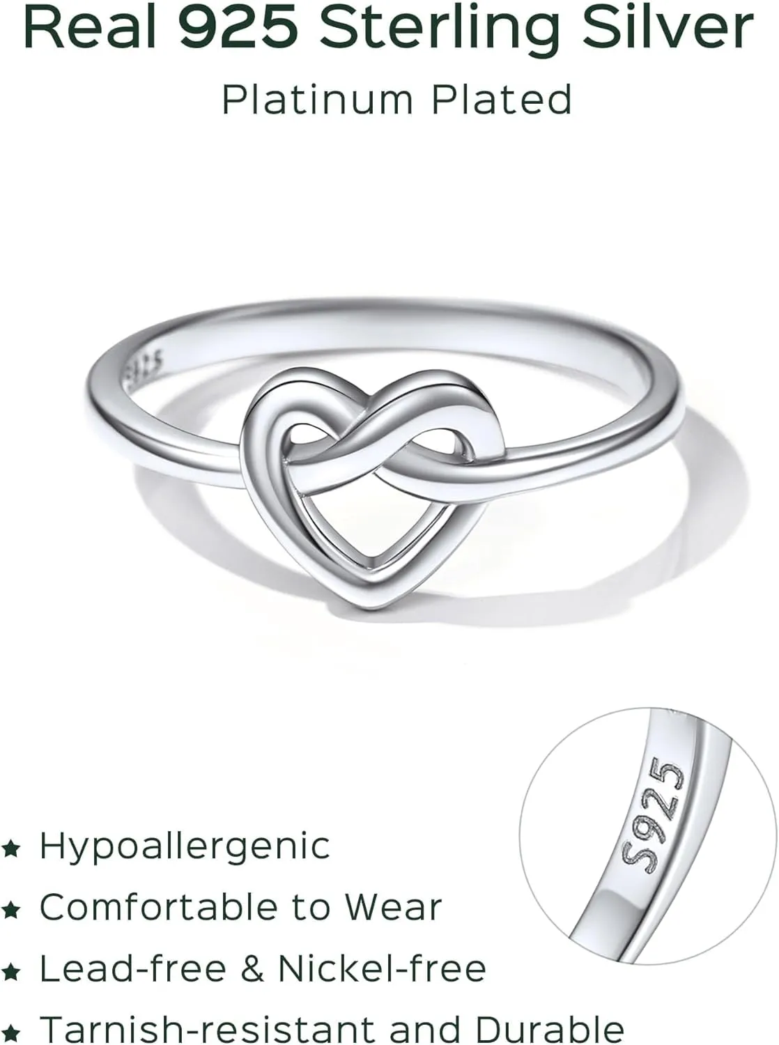ChicSilver 925 Sterling Silver Love Knot Promise Ring High Polish Comfort Fit Band Ring Size 4-12(With Gift Box)