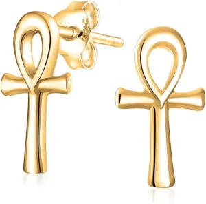Christian Religious Symbol of Life Egyptian Drop Dangle Lever back Ankh Cross Stud Earrings For Women Teens Polished .925 Sterling Silver