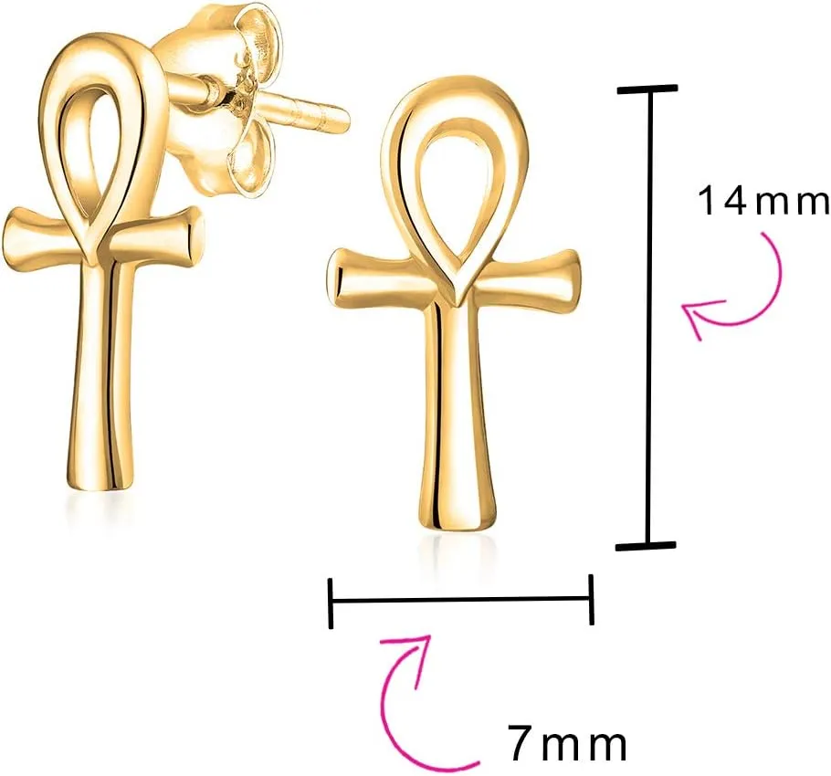 Christian Religious Symbol of Life Egyptian Drop Dangle Lever back Ankh Cross Stud Earrings For Women Teens Polished .925 Sterling Silver