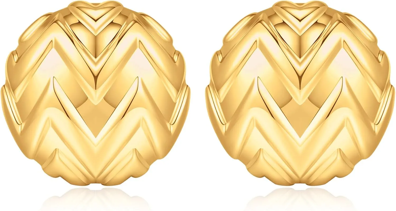 Chunky Gold Earrings for Women 14k Gold Plated Stud Earrings for Women Hypoallergenic Gold Statement Earrings Thick Gold Chunky Earrings for Women Trendy Jewelry Gift for Women