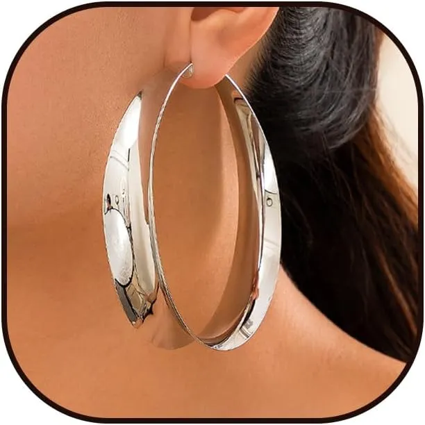 Chunky Gold Hoop Earrings for Women Exaggerated Wide Large Big Flat Huggie Hoops Earrings Minimalist Polished 80MM Statement Earrings Party Prom Jewelry for Women