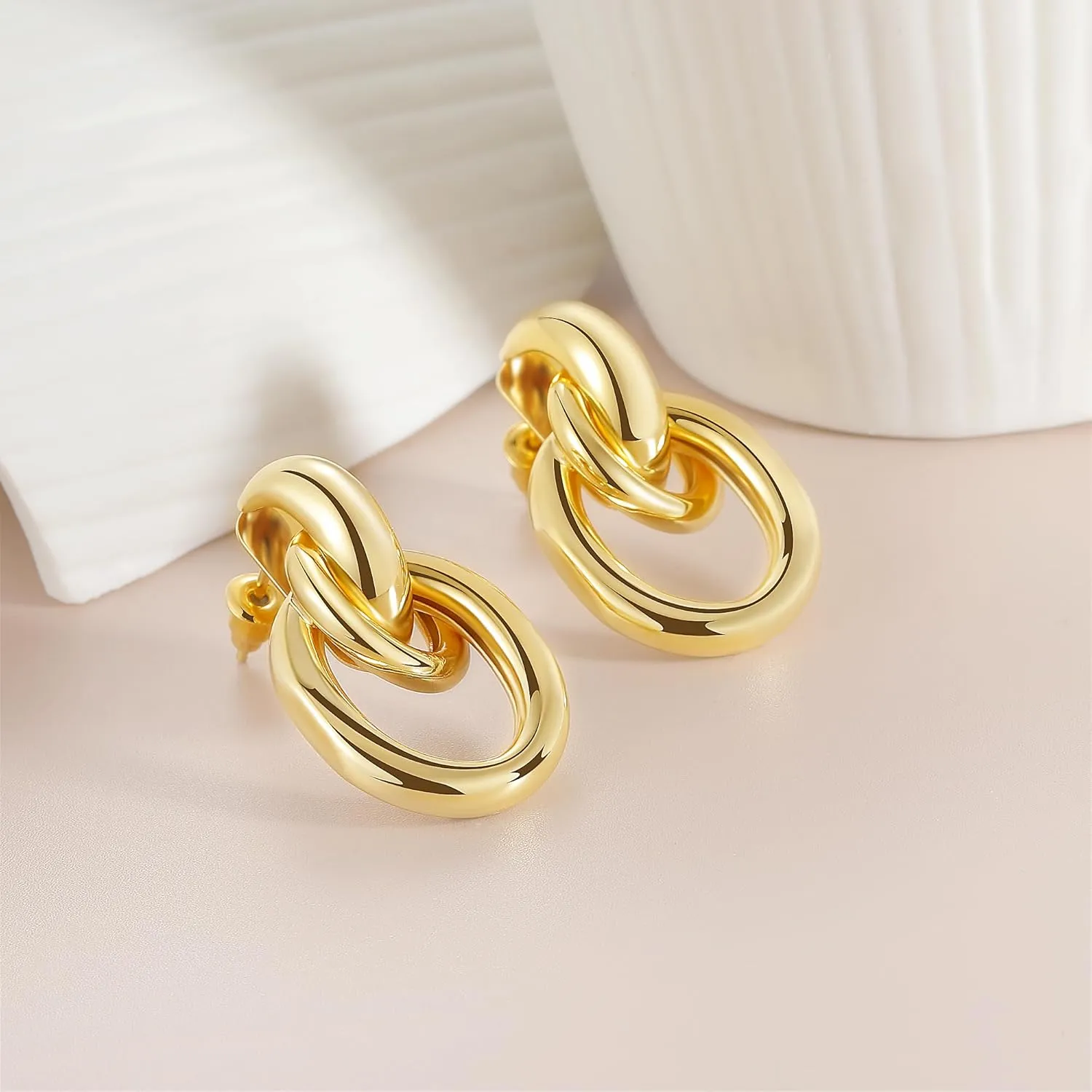 Chunky Gold Knot Earrings 18K Gold Plated Knot Stud Earrings for Women Statement Geometric Drop Dangle Earrings