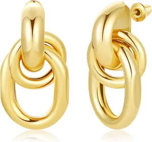 Chunky Gold Knot Earrings 18K Gold Plated Knot Stud Earrings for Women Statement Geometric Drop Dangle Earrings