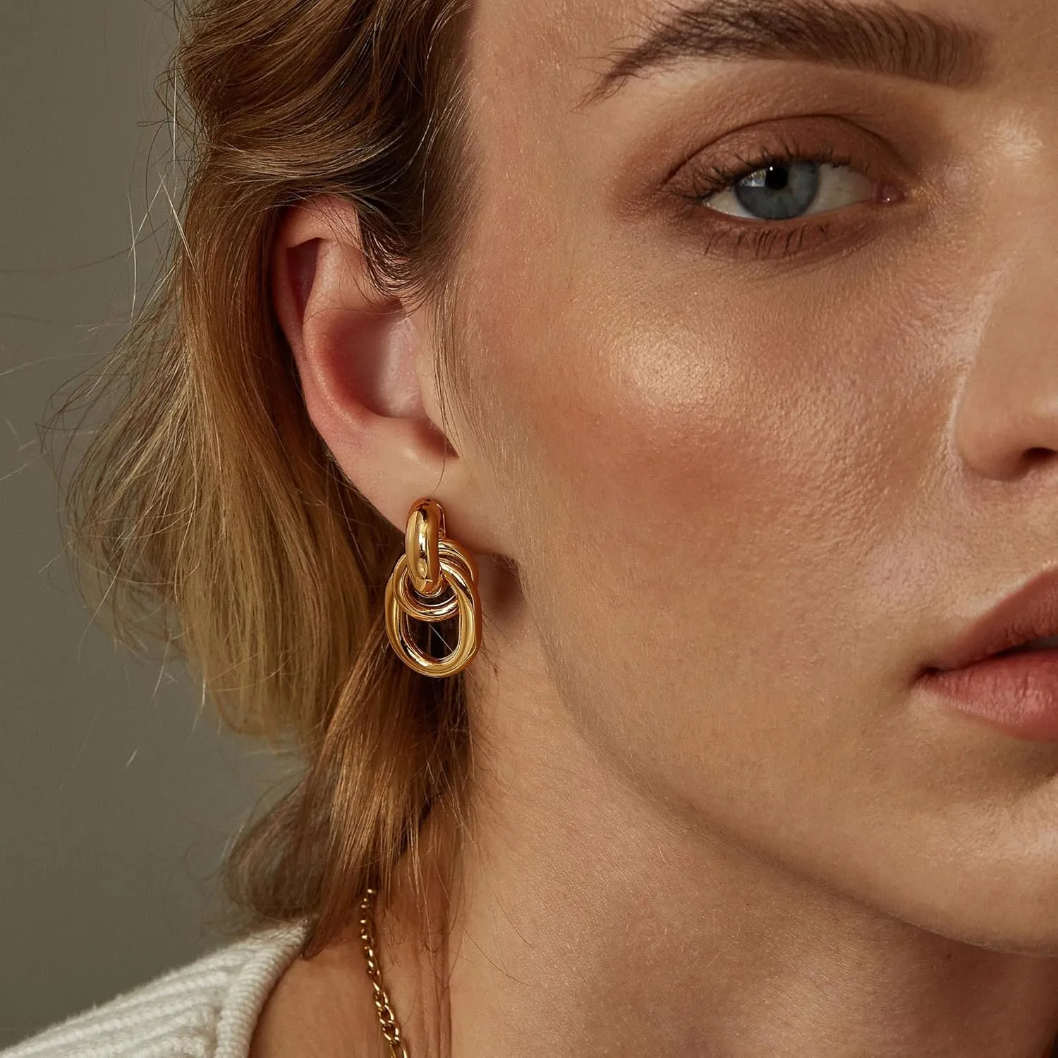 Chunky Gold Knot Earrings 18K Gold Plated Knot Stud Earrings for Women Statement Geometric Drop Dangle Earrings