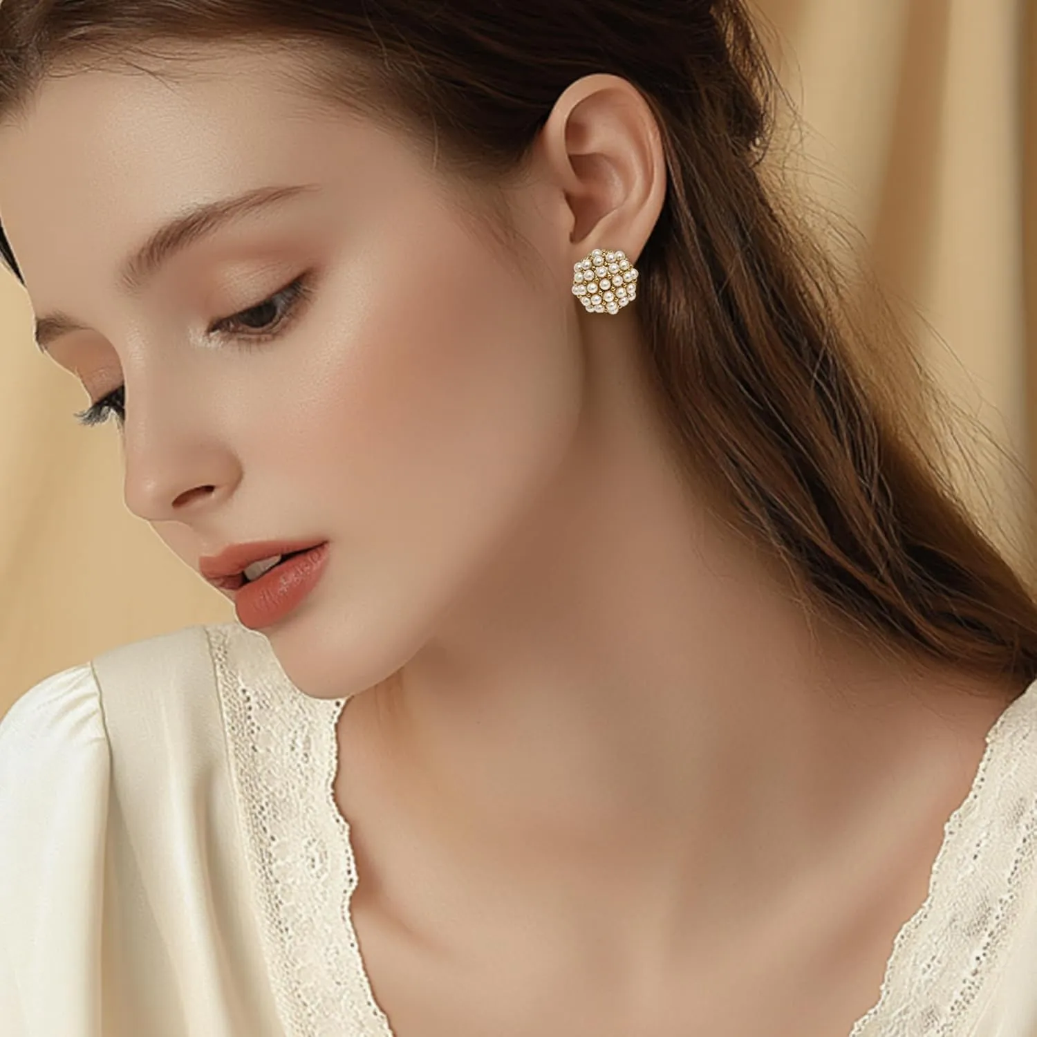 Chunky Gold Life Tree Pearl Stud Earrings for Women, Trendy Statement Prom Jewelry Gift