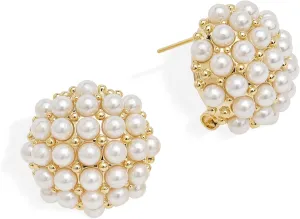 Chunky Gold Life Tree Pearl Stud Earrings for Women, Trendy Statement Prom Jewelry Gift