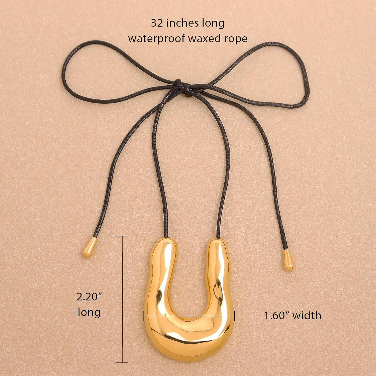 Chunky Gold Pendant Necklace for Women, Trendy Statement Thick Charm Adjustable Long Black Braided Rope String Nacklaces Fall Winter Prom Fashion Jewelry Gift