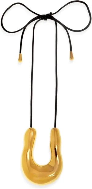 Chunky Gold Pendant Necklace for Women, Trendy Statement Thick Charm Adjustable Long Black Braided Rope String Nacklaces Fall Winter Prom Fashion Jewelry Gift