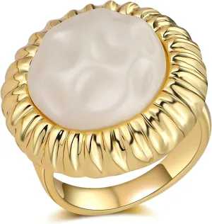 Chunky Gold Rings for Women 18K Gold Plated Statement Ring Faux Pearl Band Rings