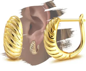 Chunky Twisted Hoop Earrings for Women Gold Plated Croissant Earrings Twist Huggie Hoop Earrings High Polished Lightweight Hypoallergenic Post Earrings Fashion Jewelry Birthday Gifts
