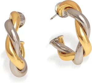 Chunky Two Tone Double Open Star Hoop Earrings for Women, Statement Lightweight Trendy Thick Big Split Twisted Stud Jewelry Prom Holiday Gift