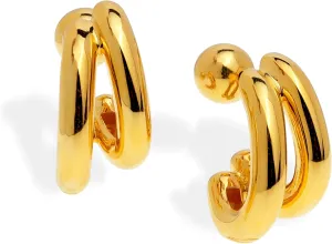 Chunky Two Tone Double Open Star Hoop Earrings for Women, Statement Lightweight Trendy Thick Big Split Twisted Stud Jewelry Prom Holiday Gift