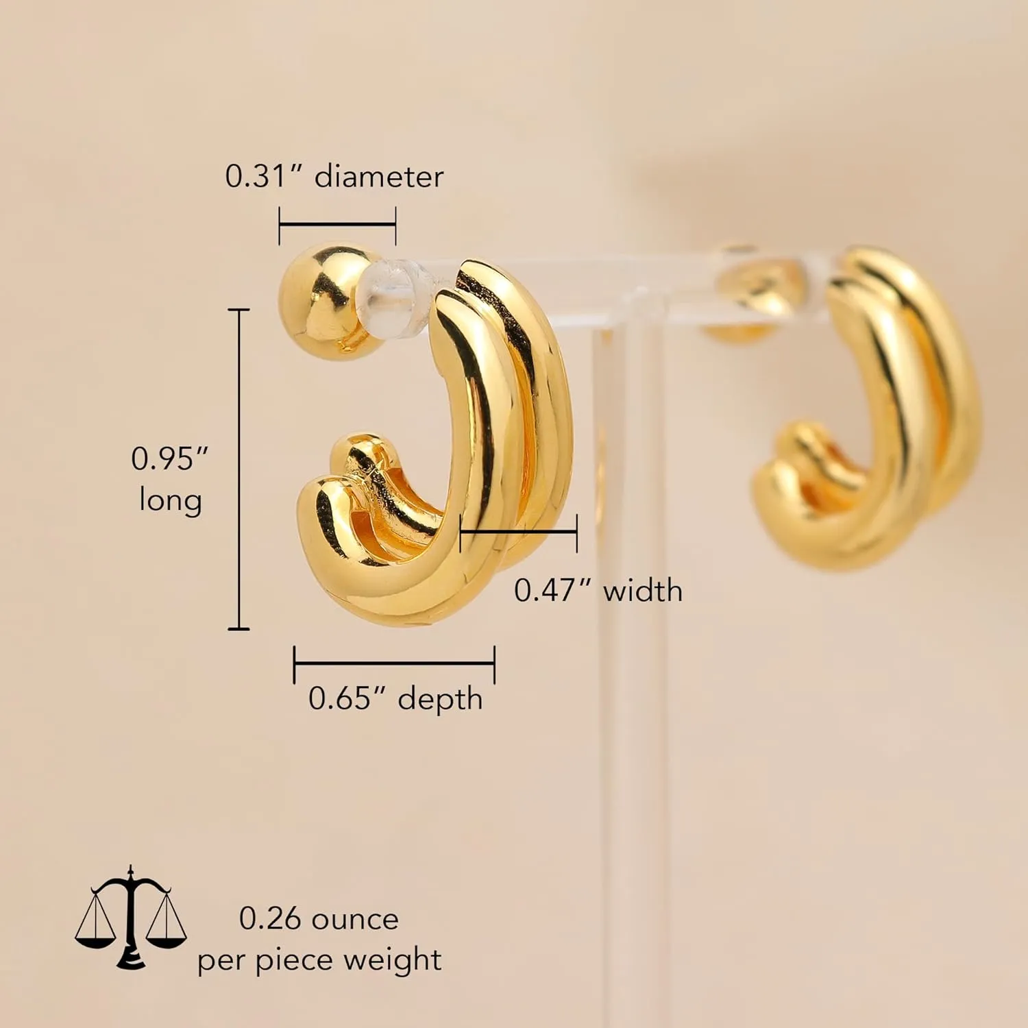 Chunky Two Tone Double Open Star Hoop Earrings for Women, Statement Lightweight Trendy Thick Big Split Twisted Stud Jewelry Prom Holiday Gift