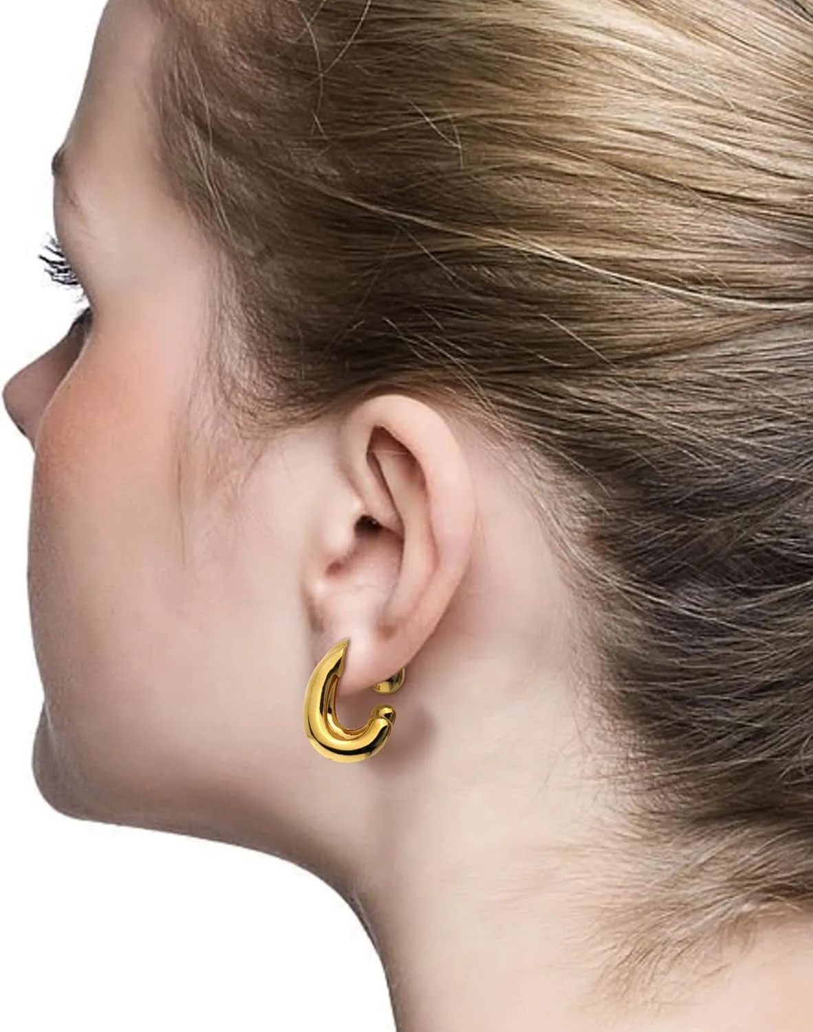 Chunky Two Tone Double Open Star Hoop Earrings for Women, Statement Lightweight Trendy Thick Big Split Twisted Stud Jewelry Prom Holiday Gift