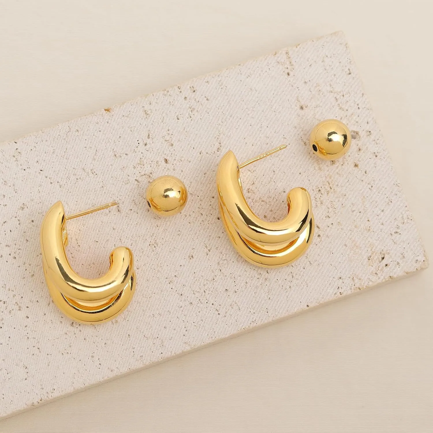 Chunky Two Tone Double Open Star Hoop Earrings for Women, Statement Lightweight Trendy Thick Big Split Twisted Stud Jewelry Prom Holiday Gift