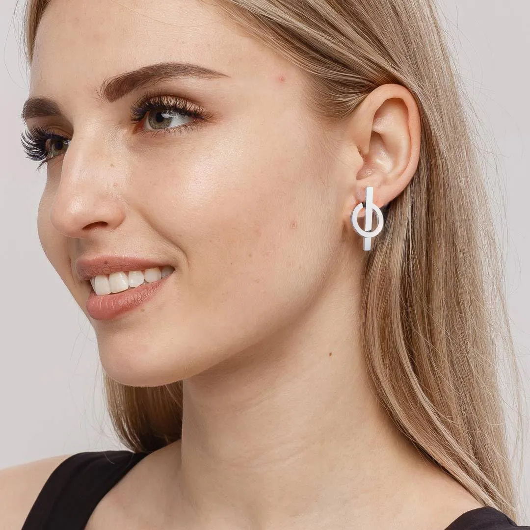 Circle Bar Stud Earrings for Women 14k Gold/Silver Plated Geometric Earrings Dainty Minimalist Jewelry