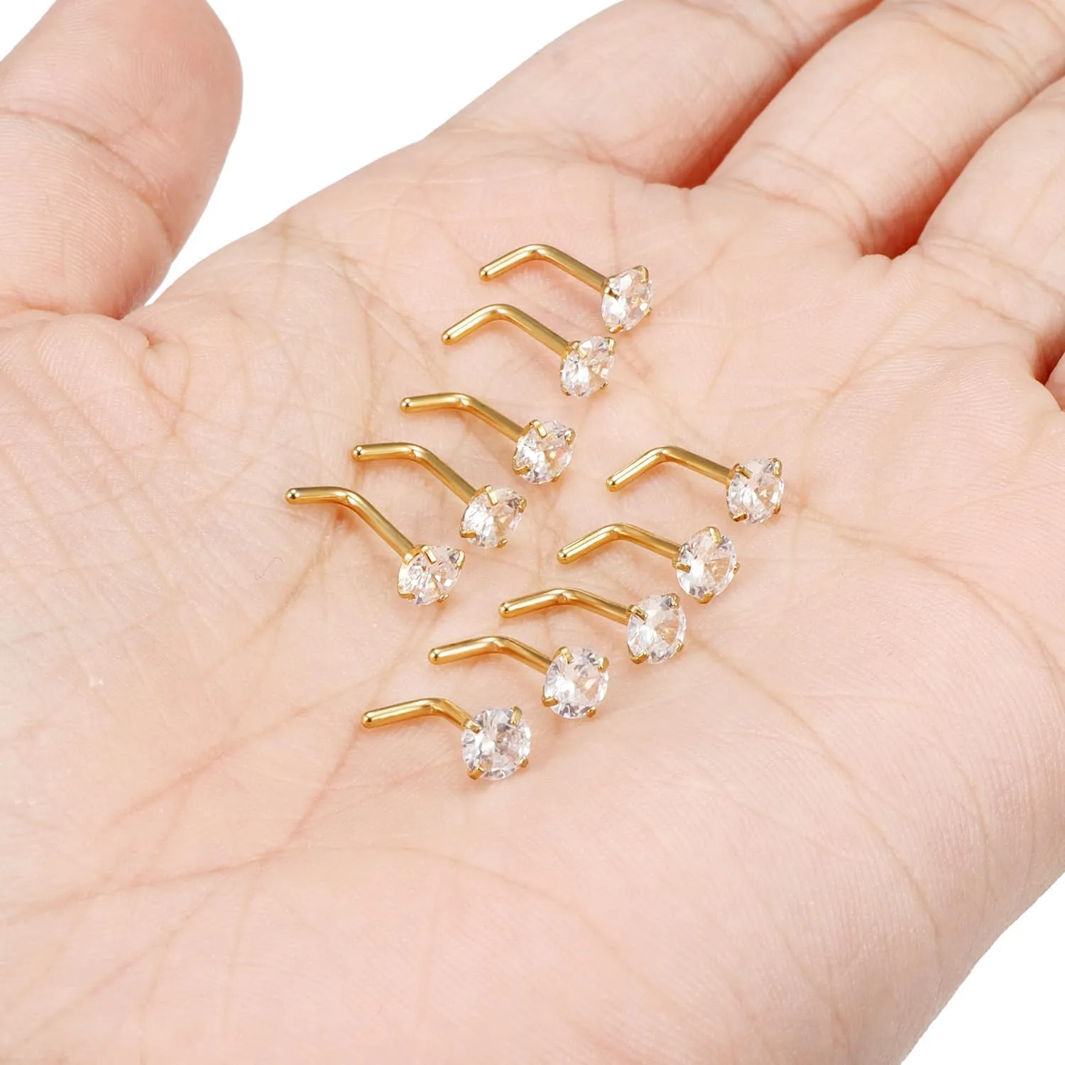 Cisyozi 18G Nose Rings Studs Hypoallergenic Nose Piercings 316L Surgical Steel Silver Nose Rings Set L Shaped Nose Nostril Piercing Jewelry for Women Men Diamond CZ 1.5mm 2mm 2.5mm 3mm 3.5mm 4mm