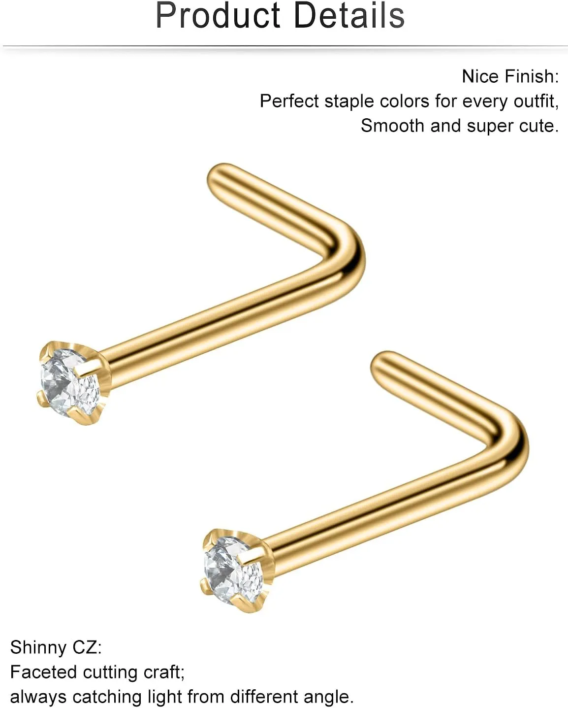 Cisyozi 18G Nose Rings Studs Hypoallergenic Nose Piercings 316L Surgical Steel Silver Nose Rings Set L Shaped Nose Nostril Piercing Jewelry for Women Men Diamond CZ 1.5mm 2mm 2.5mm 3mm 3.5mm 4mm